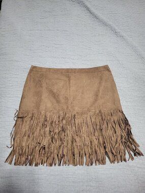Wrangler Faux Suede Fringe Mini Skirt